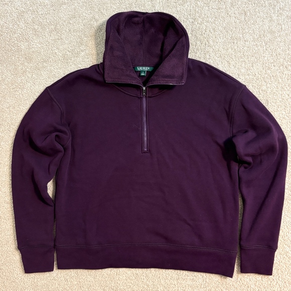 Lauren Ralph Lauren Fleece Lined Pullover Funnel Cowel Neck‎ Sweatshirt Women  M - Picture 1 of 8
